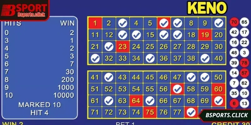 Quay thưởng Keno với lựa chọn ngẫu nhiên trả thưởng cao